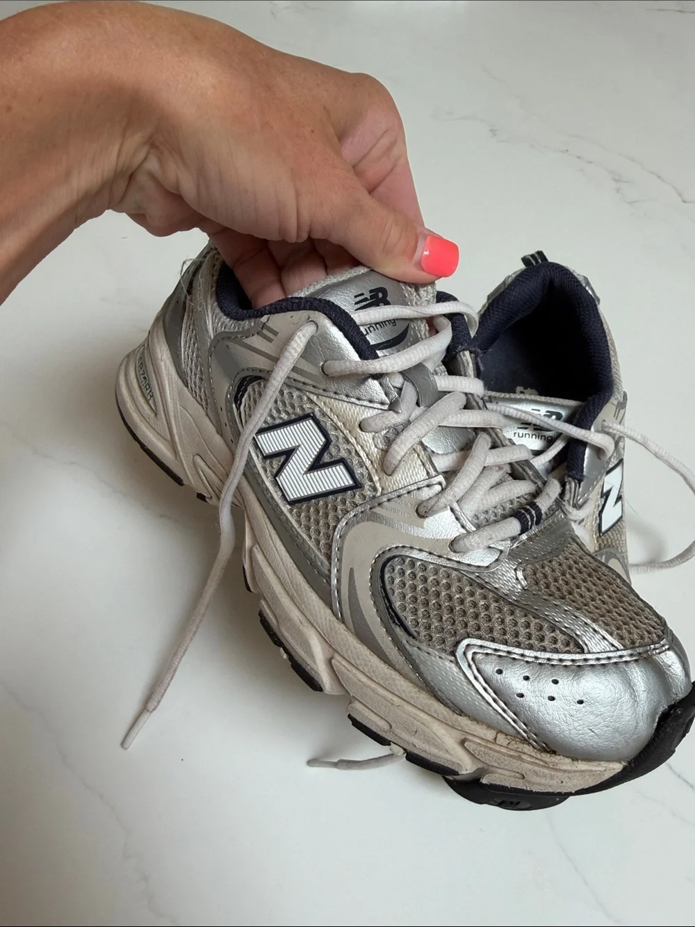 New Balance Kids Silver and Navy Athletic Sneakers